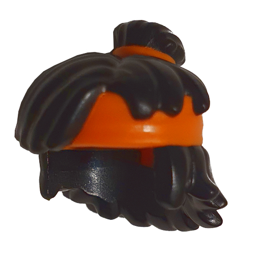 Cheveux mi-longs, noeud bun avec bande orange et bandeau (Hair Mid-Length Tousled, Top Knot Bun with Orange Band and Headband)