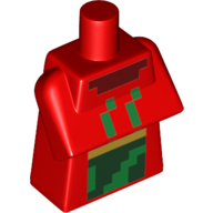 Torse spécial, long avec bras pliés avec motif imprimé carrés rouge foncé pixelisé, vert et vert foncé (Torso Special, Long with Folded Arms with Pixelated Dark Red, Green, and Dark Green Squares Print)