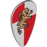 Visuel indicatif Rebrickable de Bouclier ovoïde avec lion d'or sur motif imprimé quartiers rouge et blanc (Shield Ovoid with Gold Lion on Red and White Quarters Print)