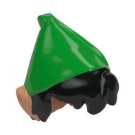 Cheveux et chapeau avec oreilles pointues, cheveux noirs désordonnés, motif imprimé chapeau pointu vert vif (Peter Pan) (Hair and Hat with Pointed Ears, Black Messy Hair, Bright Green Pointed Hat Print (Peter Pan))