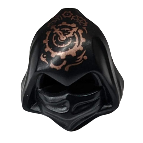 cagoule pointu, masque avec trous pour les yeux et les engrenages et horloge en cuivre avec motif imprimé en spirale (Hood Cowl Pointed, Mask with Eye Holes and Gears and Copper Clock with Spiral Gear Print)