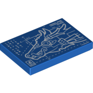 Visuel indicatif Rebrickable de Tuile 2 x 3 avec des plans de tête de dragon blanc imprimé (Tile 2 x 3 with White Dragon Head Blueprints Print)