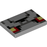 Visuel indicatif Rebrickable de Tuile 2 x 3 avec motif imprimé yeux rouges/jaunes gris foncé/noir carrés/pixels (Tile 2 x 3 with Dark Bluish Grey/Black Squares/Pixels, Red/Yellow Eyes Print)