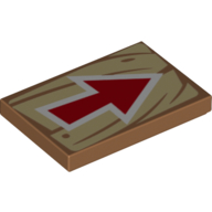 Visuel indicatif Rebrickable de Tuile 2 x 3 avec flèche rouge sur fond en bois motif imprimé (Tile 2 x 3 with Red Arrow on Wooden Background Print)