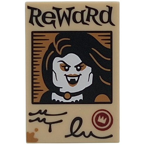 Visuel indicatif Rebrickable de Tuile 2 x 3 avec Affiche Recherchée, 'REWARD', Motif imprimé Vampire (Tile 2 x 3 with Wanted Poster, 'REWARD', Vampire Print)