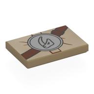 Visuel indicatif Rebrickable de Tuile 2 x 3 avec bracelet brun rougeâtre, médaillon avec symbole de crâne de cor de boue imprimé (Tile 2 x 3 with Reddish Brown Strap, Medallion with Mudhorn Skull Symbol Print)