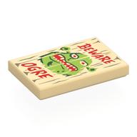Visuel indicatif Rebrickable de Tuile 2 x 3 avec panneau en bois, 'OGER BEWARE', motif imprimé Shrek Face (Tile 2 x 3 with Wooden Sign, 'OGER BEWARE', Shrek Face Print)