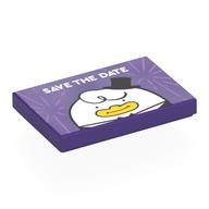 Visuel indicatif Rebrickable de Tuile 2 x 3 avec motif imprimé blanc 'SAVE THE DATE', canard blanc, chapeau noir (Tile 2 x 3 with White 'SAVE THE DATE', White Duck, Black Top Hat Print)