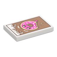 Visuel indicatif Rebrickable de Tuile 2 x 3 avec signe nougat, crème blanche, motif imprimé beignet rose foncé (Tile 2 x 3 with Nougat Sign, White Cream, Dark Pink Donut Print)