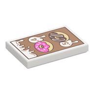 Visuel indicatif Rebrickable de Tuile 2 x 3 avec signe Nougat, crème blanche, rose foncé / brun foncé Donuts motif imprimé (Tile 2 x 3 with Nougat Sign, White Cream, Dark Pink / Dark Brown Donuts Print)