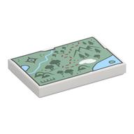 Visuel indicatif Rebrickable de Tuile 2 x 3 avec carte, fond vert sable, marquages vert foncé, motif imprimé sentier rouge foncé (Tile 2 x 3 with Map, Sand Green Ground, Dark Green Markings, Dark Red Trail Print)