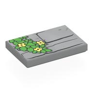 Tuile 2 x 3 avec mur de pierre, feuilles vert vif, motif imprimé fleurs jaune clair vif (Tile 2 x 3 with Stone Wall, Bright Green Leaves, Bright Light Yellow Flowers Print)