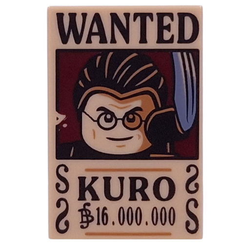 Visuel indicatif Rebrickable de Tuile 2 x 3 avec 'WANTED', KURO', '16.000.000' imprimé (Tile 2 x 3 with 'WANTED', KURO', '16.000.000' Print)
