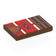 Visuel indicatif Rebrickable de Tuile 2 x 3 avec le meilleur rouge, rayures blanches, cravate nougat, ceintures noires motif imprimé (Tile 2 x 3 with Red Best, White Stripes, Nougat Tie, Black Belts Print)