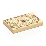 Visuel indicatif Rebrickable de Tuile 2 x 3 avec la carte au trésor de willie à un œil de beige foncé, motif imprimé rose vent rouge foncé (Tile 2 x 3 with Dark Tan One-Eyed Willie's Treasure Map, Dark Red Windrose Print)