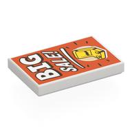 Visuel indicatif Rebrickable de Tuile 2 x 3 avec blanc 'BIG SALE!', chaise jaune sur fond rouge motif imprimé (Tile 2 x 3 with White 'BIG SALE!', Yellow Chair on Red Background Print)