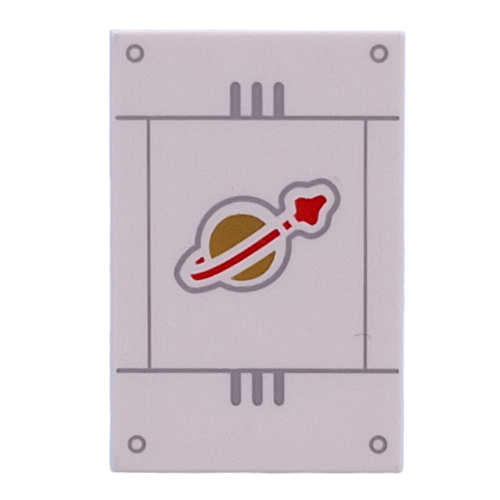 Visuel indicatif Rebrickable de Tuile 2 x 3 avec logo espace classique, lignes argentées motif imprimé (Tile 2 x 3 with Classic Space Logo, Silver Lines Print)