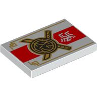Visuel indicatif Rebrickable de Tuile 2 x 3 avec bannière rouge, Bouclier d'or / motif imprimé sur l'arme (Tile 2 x 3 with Red Banner, Golden Shield/Weapon Print)