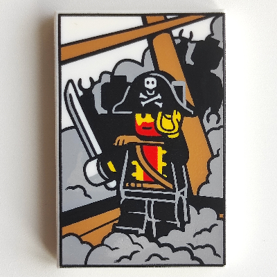 Visuel indicatif Rebrickable de Tuile 2 x 3 avec pirate capitaine redbeard minifigurine motif imprimé (Tile 2 x 3 with Pirate Captain Redbeard Minifig Print)