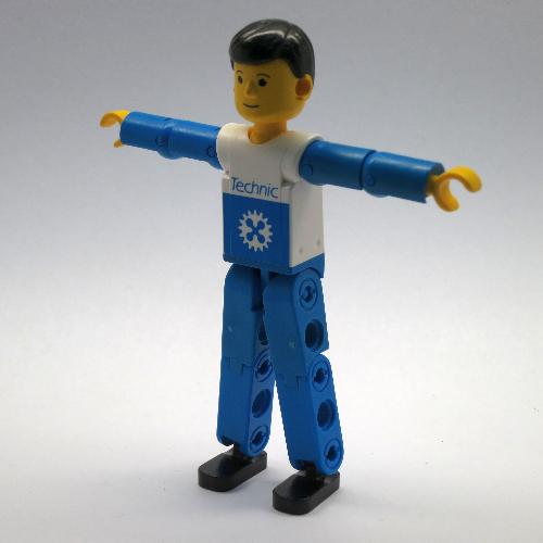 Visuel indicatif Rebrickable de Figurine Technic jambes bleues, haut blanc avec logo Technic bleu, bras bleus (Technic Figure Blue Legs, White Top with Blue Technic Logo, Blue Arms)