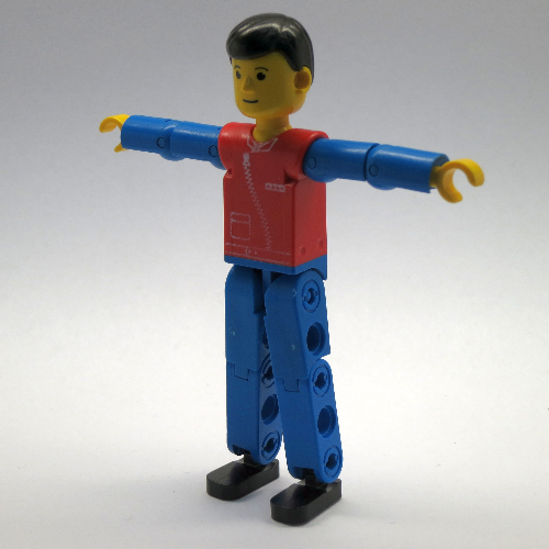 Visuel indicatif Rebrickable de Figurine Technic Jambes bleues, haut rouge avec Zip, Bras bleus, Cheveux noirs (Technic Figure Blue Legs, Red Top with Zip, Blue Arms, Black Hair)