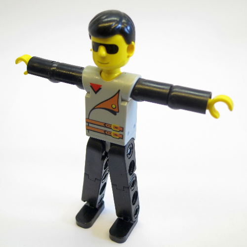 Visuel indicatif Rebrickable de Figurine Technic jambes noires, haut gris clair avec 2 ceintures brunes, bras noirs (Technic Figure Black Legs, Light Gray Top with 2 Brown Belts, Black Arms)