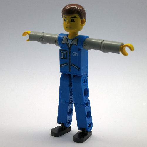 Visuel indicatif Rebrickable de Technic figurine Jambes bleues, haut bleu avec fermeture éclair et poches, bras gris clair (Technic Figure Blue Legs, Blue Top with Zip and Pockets, Light Gray Arms)
