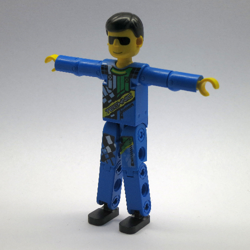 Visuel indicatif Rebrickable de Figurine Technic jambes bleues, haut bleu avec logo Technic, cheveux noirs et lunettes de soleil (Technic Figure Blue Legs, Blue Top with Technic Logo, Black Hair and Sunglasses)