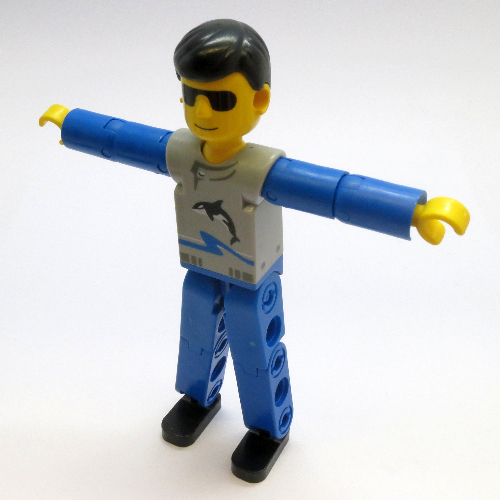 Figurine Technic jambes bleues, haut gris clair avec motif imprimé vague et orque, bras bleus (Technic Figure Blue Legs, Light Gray Top with Wave and Orca Print, Blue Arms)