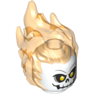 Tête de minifigurine spéciale avec des flammes orange · transparent et crâne motif imprimé (coureur fantôme) (Minifig Head Special with Trans-Orange Flames and Skull Print (Ghost Rider))