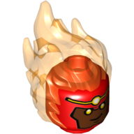 Tête de minifigurine Spécial avec des flammes orange · transparent et visage brun rougeâtre, et motif imprimé bandeau or (tempête de feu) (Minifig Head Special with Trans-Orange Flames and Reddish Brown Face, and Gold Headband Print (Firestorm))