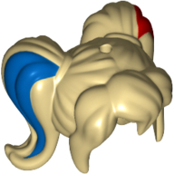 Cheveux avant franges court sur le dessus des côtés plus longs et 2 queues de cheval arrière avec strie bleue à droite et strie rouge à gauche (Hair Front Bangs Short on Top of Longer Sides and 2 Back Ponytails with Blue Streak on Right and Red Streak on Left)