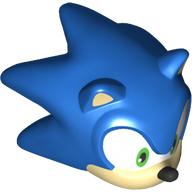 Tête de minifigurine spéciale, sonique le hérisson avec les yeux verts, visage beige et oreilles, nez noir et demi sourire motif imprimé (Minifig Head Special, Sonic the Hedgehog with Green Eyes, Tan Face and Ears, Black Nose and Half Smile Print)