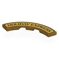 Visuel indicatif Rebrickable de Tuile 4 x 4 courbes, Macaroni avec noir 'HOLIDAY EXPRESS', Motif imprimé bordure (Tile 4 x 4 Curved, Macaroni with Black 'HOLIDAY EXPRESS', Border Print)
