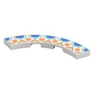 Visuel indicatif Rebrickable de Tuile 4 x 4 courbé, Macaroni avec plancher tuile Décoration, étoiles bleues, lumineux lumineux orange carrés/triangles motif imprimé (Tile 4 x 4 Curved, Macaroni with Floor Tile Decoration, Blue Stars, Bright Light Orange Squares/Triangles Print)