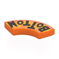 Visuel indicatif Rebrickable de Tuile 2 x 2 incurvée, macaroni avec motif imprimé noir 'BoTToM', bande orange clair vif (Tile 2 x 2 Curved, Macaroni with Black 'BoTToM', Bright Light Orange Band Print)