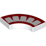 Visuel indicatif Rebrickable de Tuile 2 x 2 courbes, Macaroni avec 4 points rouges et motif imprimé bordure (Tile 2 x 2 Curved, Macaroni with 4 Red Points and Border Print)