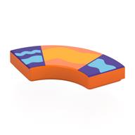 Visuel indicatif Rebrickable de Tuile 2 x 2 incurvée, macaroni avec bande orange clair vif, violet foncé / azur foncé formes motif imprimé (Tile 2 x 2 Curved, Macaroni with Bright Light Orange Band, Dark Purple/Dark Azure Shapes Print)