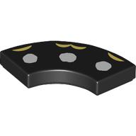 Visuel indicatif Rebrickable de Tuile 2 x 2 courbes, Macaroni avec 3 points blancs, jaune clair vif Formes imprimées (Tile 2 x 2 Curved, Macaroni with 3 White Dots, Bright Light Yellow Shapes Print)