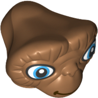 Tête de minifigurine spéciale, Alien avec de larges yeux bleu moyen et brun foncé fermé motif imprimé sourire (E.T.) (Minifig Head Special, Alien with Wide Medium Blue Eyes and Dark Brown Closed Smile Print (E.T.))