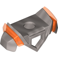 Visuel indicatif Rebrickable de Armure de nuque minifigurine avec trou pentagonal à l'avant, 2 tenons à l'arrière et épaules angulaires avec motif de crêtes orange transparent-néon (Minifig Neckwear Armor with Pentagonal Hole in Front, 2 Studs on Back, and Angular Shoulders with Trans-Neon Orange Ridges Pattern)