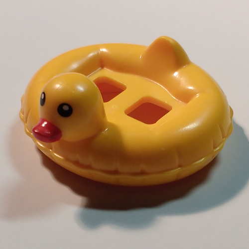 Minifigurine accessoire de taille canard anneau de bain / flotteur / gonflable yeux noirs et le bec rouge motif imprimé (Minifig Hipwear Duck Swim Ring / Floatie / Inflatable Black Eyes and Red Beak Print)
