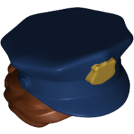 Cheveux et chapeau, Bun, Police avec le dessus bleu foncé avec l'insigne d'or et le motif imprimé de cheveux brun rougeâtre (Hair and Hat, Bun, Police with Dark Blue Top with Gold Badge and Reddish Brown Hair Print)