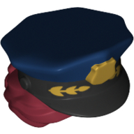 Cheveux et chapeau, Bun, Police avec le dessus bleu foncé avec l'insigne d'or et le motif imprimé de laurier (Hair and Hat, Bun, Police with Dark Blue Top with Gold Badge and Laurel Print)