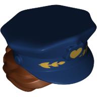 Cheveux et chapeau, Bun, Police avec le dessus bleu foncé avec le cœur d'or et le motif imprimé de cheveux brun rougeâtre (Hair and Hat, Bun, Police with Dark Blue Top with Gold Heart and Reddish Brown Hair Print)