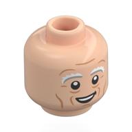 Tête de minifigurine Doc brun, Sourcils blancs, Rides, bouche ouverte Sourire / Peur, Bandages (Minifig Head Doc brown, White Eyebrows, Wrinkles, Open Mouth Smile / Scared, Bandages)