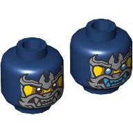 Tête de minifigurine loup guerrier, masque argenté, ombre à paupières nougat, yeux noirs / yeux bleus et crocs motif imprimé (Minifig Head Wolf Warrior, Silver Face Mask, Nougat Eye Shadow, Black Eyes / Blue Eyes and Fangs Print)