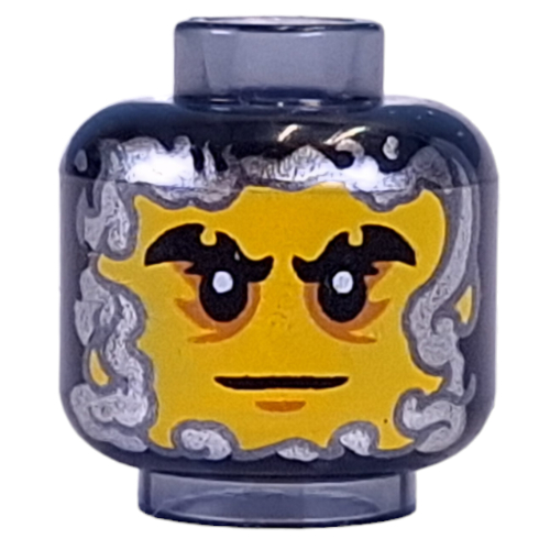 Tête de minifigurine Cinder, masque visage argenté, visage couvert / ouvert (Minifig Head Cinder, Silver Face Mask, Covered Face / Open Face Print)