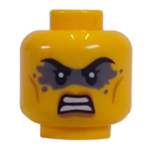 Tête de minifigurine, Fard à paupières gris bleuté foncé avec dents serrées en colère / Motif imprimé sévère (Minifig Head, Dark Bluish Grey Eyeshadow with Angry Clenched Teeth / Stern Print)