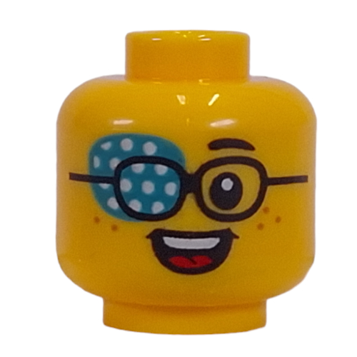 Tête de minifigurine, taches de rousseur, lunettes, amblyopie (œil paresseux) (Minifig Head, Freckles, Glasses, Amblyopia (Lazy Eye) Patch Print)